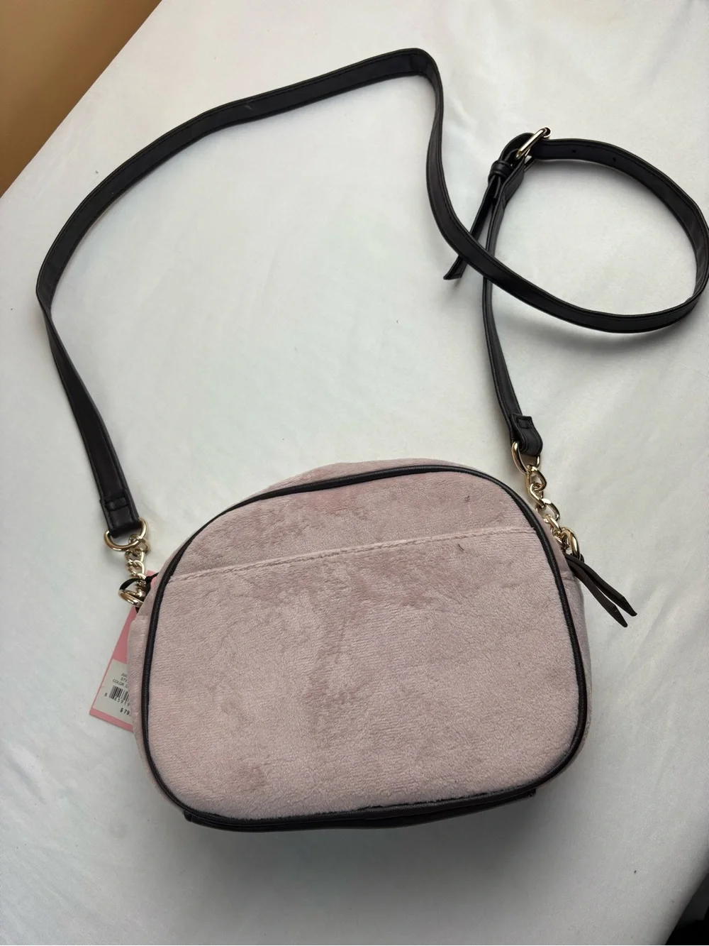 Juicy Couture Pink Suede Crossbody with Black Trim & Gold Accent